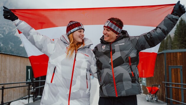 Der Klagenfurter Markus Aigner mit Paraski-Kollegin Veronika Aigner in Cortina.