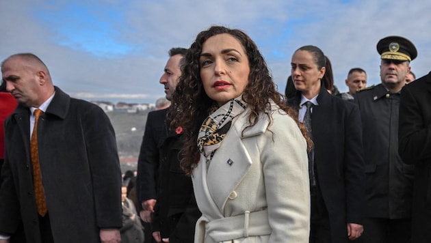 Präsidentin Vjosa Osmani im Jänner bei einer Gedenkveranstaltung zum Massaker von Racak