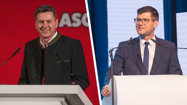 Daniel Fellner (li.) beim Politischen Aschermittwoch der SP in der Steiermark und Martin Gruber ...
