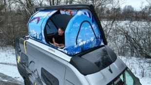 Das aufblasbare Dachzelt ist noch ein Prototyp, soll aber bald in Serie gehen.