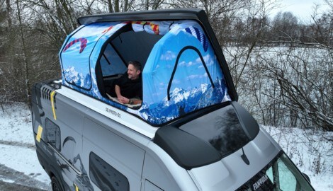 Das aufblasbare Dachzelt ist noch ein Prototyp, soll aber bald in Serie gehen.