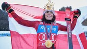 Julia Scheib kann sich am Samstag endgültig die Riesentorlauf-Krone aufsetzen.