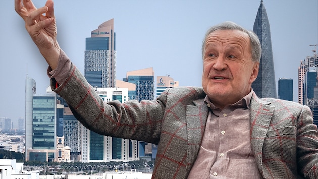 Osterfestspiel-Chef Nikolaus Bachler vor der Skyline Dohas (Fotomontage)