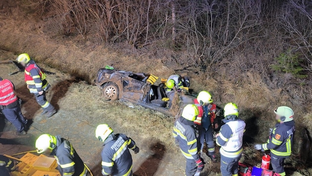 Mit vereinten Kräften konnten die Feuerwehren die Lenkerin befreien.