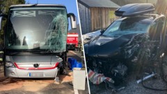 Der Reisebus und das Auto wurden massiv beschädigt.