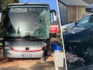 Der Reisebus und das Auto wurden massiv beschädigt.