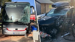 Der Reisebus und das Auto wurden massiv beschädigt.