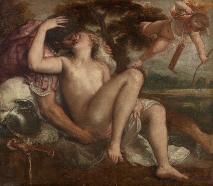 Der Venezianer Tizian malte 1550/1560 Mars und Venus im von Amor befeuerten Liebesspiel.