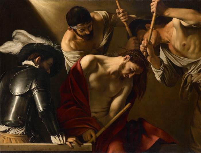 Die Dornenkrönung von Michelangelo Merisi da Caravaggio setzt perfekt beleuchtet den ...