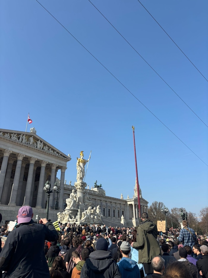 Hunderte Männer haben sich am Samstag vor dem Parlament versammelt, um gegen Gewalt an Frauen zu ...