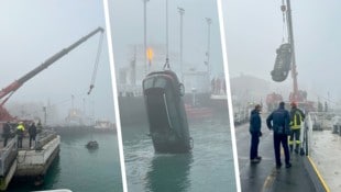 Ein Kran musste das Auto bergen.