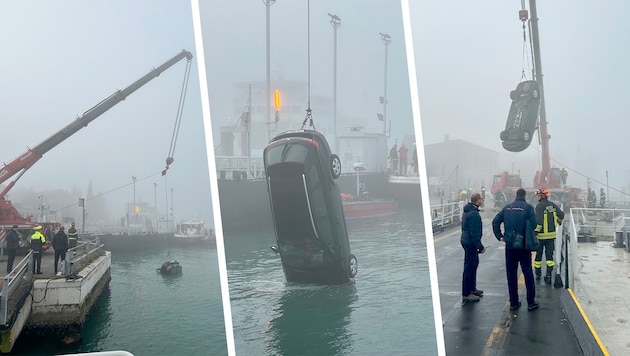 Ein Kran musste das Auto bergen.