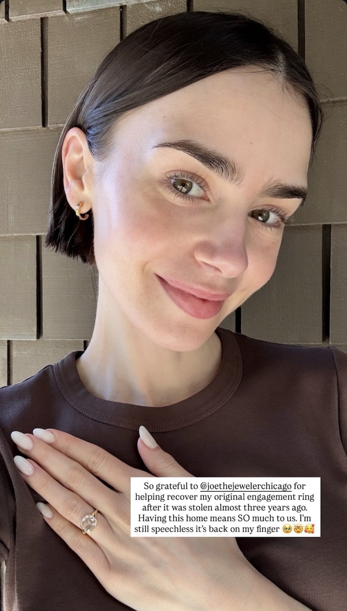 In einer Story auf Instagram enthüllte Collins, dass sie immer noch sprachlos sei, dass ihr Ring ...