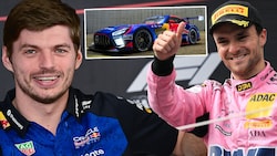 Max Verstappen und Lucas Auer teilen sich einen Mercedes-AMG, der mit einem Red-Bull-Branding ...