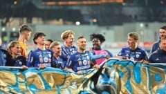 Hartberg-Kapitän Jürgen Heil und Co. feierten nach dem Schlusspfiff mit ihren Fans.