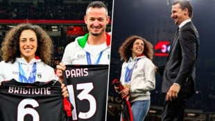 Federica Brignone und Dominik Paris wurden von Milan-Legende Zlatan Ibrahimovic geehrt.