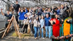 Der zweite Jahrgang der Wein- und Obstbauschule Klosterneuburg schnitt die verwilderte Weinlaube ...