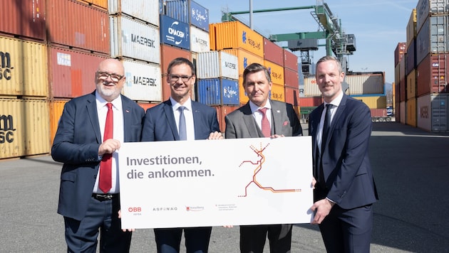 Infrastrukturgipfel in Vorarlberg mit Andreas Matthä, Markus Wallner, Peter Hanke und Hartwig ...