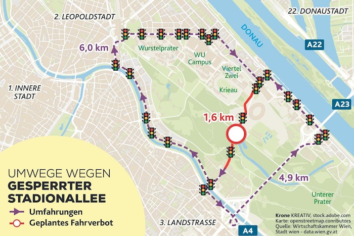 Die Sperre der Stadionallee für den Individualverkehr verursacht große Umwege für ...