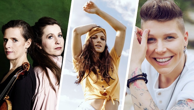 Auch dabei: Pianistin Clara Frühstück und Geigerin Maria Sawerthal (links) sowie die Podcasterin ...