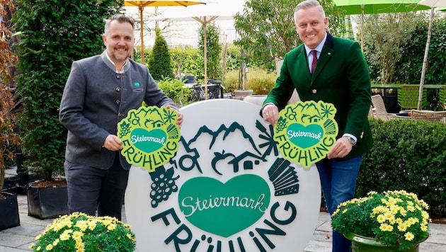 Landeshauptmann Kunasek (re.) und Tourismus-Boss Feiertag bei der Präsentation des ...