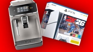 Zwei von mehreren tollen Preisen: einen Philips-Kaffeevollautomaten und eine PlayStation 5 Slim ...