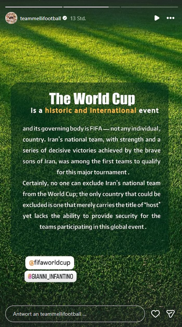 Via Instagram hat Irans Fußball-Nationalteam ein Statement veröffentlicht.