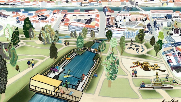 So könnte die Surfwelle im Mühlgang im Grazer Volksgarten aussehen