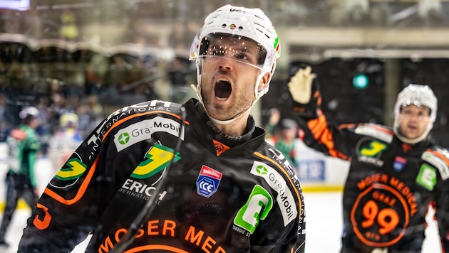 Gemma, Grazer! Kasper Kotkansalo und die 99ers schrien ihren Jubel über das 3:0 in der Serie ...