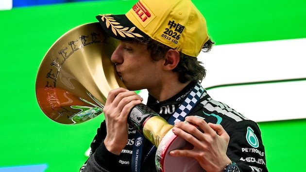 Andrea Kimi Antonelli jubel über seinen ersten Formel-1-Sieg.