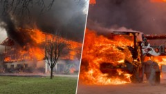 Der Stall brannte lichterloh – so wie auch landwirtschaftliche Fahrzeuge.