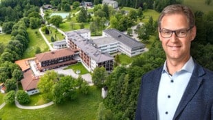 Bürgermeister Leopold Buchriegler (re.) spricht über die Zukunft des Reha-Zentrums in Weyer.