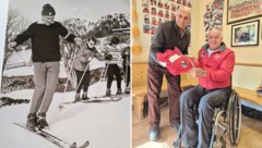 Lex als junger Skilehrer im Jahr 1966 (links) und bei der Rückgabe seines roten Anoraks an ...