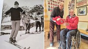 Lex als junger Skilehrer im Jahr 1966 (links) und bei der Rückgabe seines roten Anoraks an ...