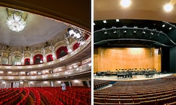 Links die Komische Oper Berlin, rechts das Salzburger Festspielhaus. Beide sind sie ...