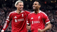 Ryan Gravenberch (r.) jubelt mit Hugo Ekitike.