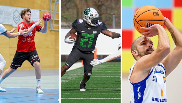 Der UHC Salzburg (li. Aufhauser), die Salzburger Ducks (M. Lewis) und die BBU Salzburg (re. ...