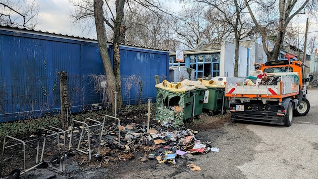 Völlig ausgebrannt war die Mülltonne in der Arminenstraße