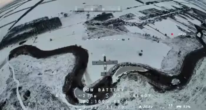 Aufnahme einer Ai-Petri-Drohne der ukrainischen Firma DK-Nejet, kurz bevor sie eine russische ...