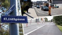 Oben, so sieht der Radweg in der Lidlgasse nach dem Rückbau aus. Unten: So breit war er seit ...