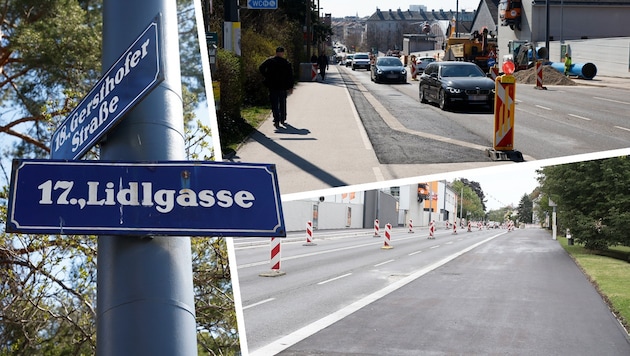 Oben, so sieht der Radweg in der Lidlgasse nach dem Rückbau aus. Unten: So breit war er seit ...