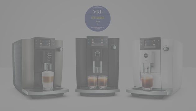 Der Konsument und Stiftung Warentest Testsieger 2025, die E6 von Jura, ist in den Farben Piano ...