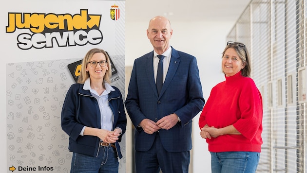 Von inks: Christa Pacher-Gratzer (Jugendservice), LR Christian Dörfel und Karin Peham-Strauß, ...
