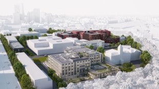 So soll das Zentrum aussehen: Noch befindet sich am Standort eine große Baugrube. Bis 2029 wird ...
