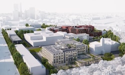 So soll das Zentrum aussehen: Noch befindet sich am Standort eine große Baugrube. Bis 2029 wird ...