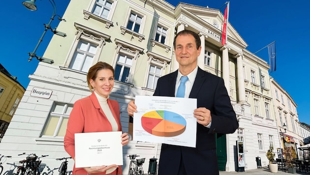 Bürgermeisterin Carmen Jeitler-Cincelli und Ferdinand Schütz, Leiter der Finanzen im Rathaus, ...