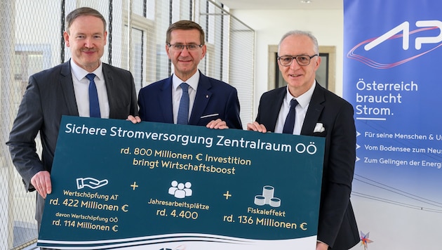 Forscher Helmenstein, Landesrat Achleitner und Christiner (APG, v. li.) präsentierten gemeinsam ...