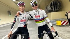 Kärntens Rad-Talent Heimo Fugger und Superstar Tadej Pogacar im Karawankentunnel.
