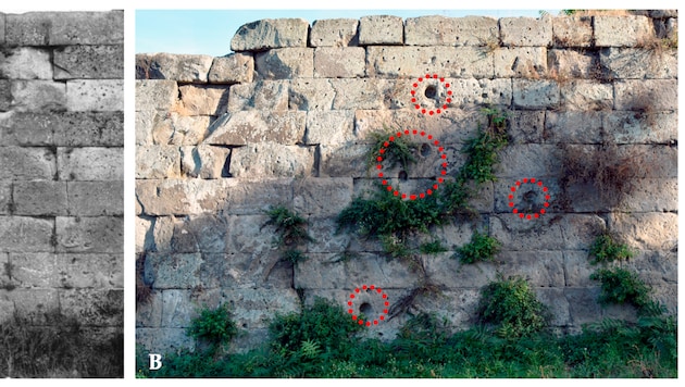 Links ein Foto von 1925 mit den Spuren römischer Bombardierungen, rechts derselbe Ort fast 100 ...