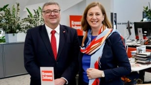 Besuch in der „Steirerkrone“-Redaktion in Graz: Jörg Leichtfried (SPÖ) und Barbara ...